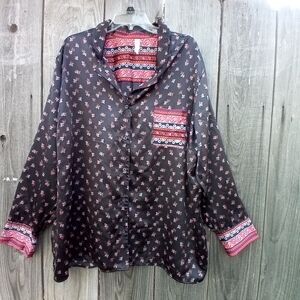 Cacique Sleep Shirt Womens 22/24 Multi Satin Paisley Button Up Pajama Top Floral
